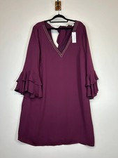 Wallis Burgundy Chiffon Embellished Ruffle Shift Dress Size 22 NEW Party