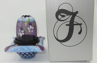 Fenton 3 Pc. Fairy Lamp Plum Opalescent Glass Heirloom Optic Collection Coin Dot