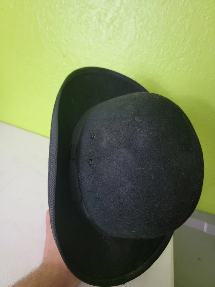 ANTIGUO SOMBRERO DERBY BOMBÍN FIELTRO NEGRO ADULTO DE 1900 7-1/4 100 % lana MFR 6811 XL Foto 4 de 4