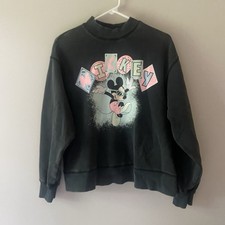 Disney Mickey H M Collab Distressed Crew Neck Pullover Sweater Casual Cozy