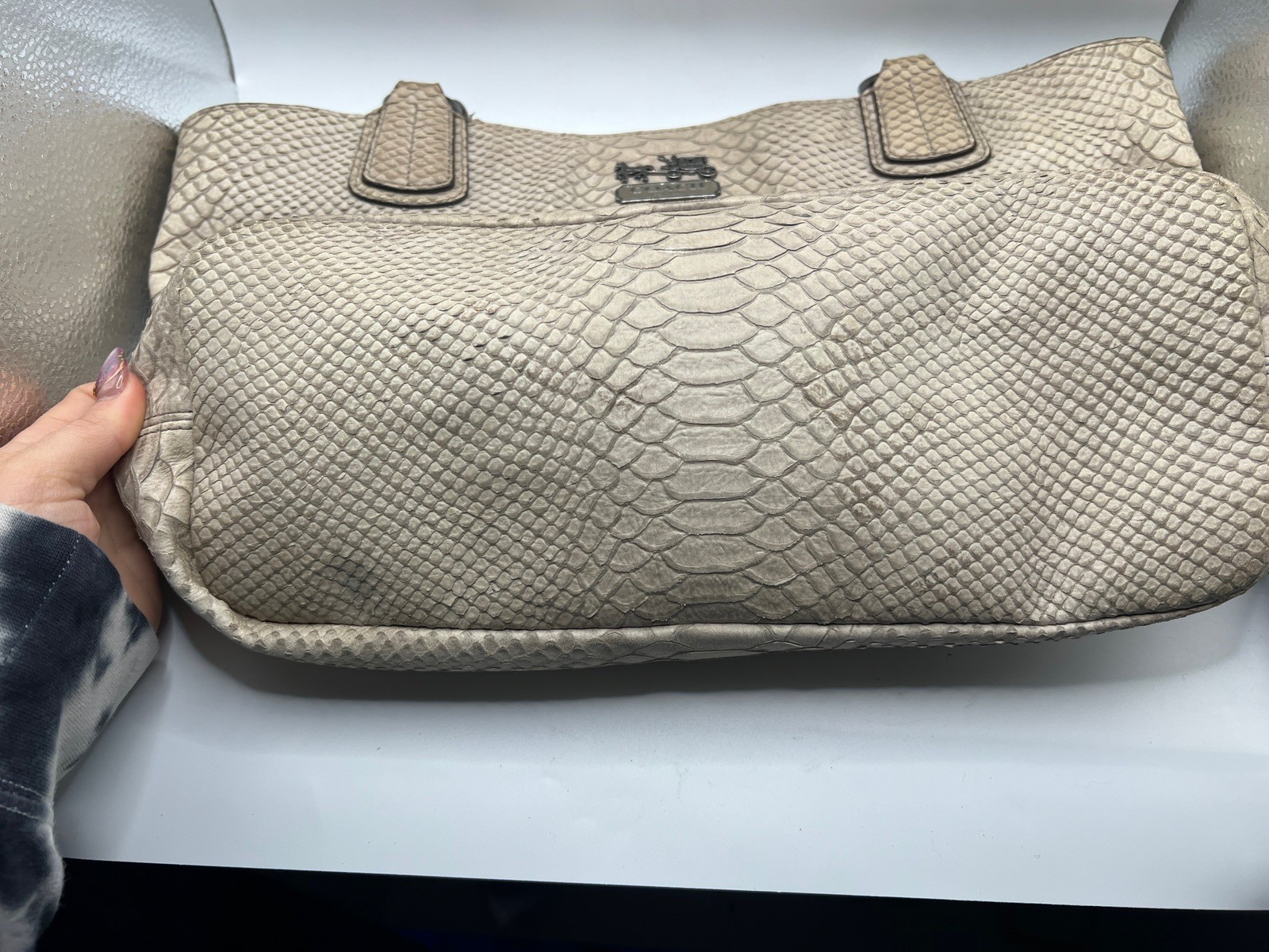 Coach shoulder Bag Embossed Python Leather Gunmet… - image 2