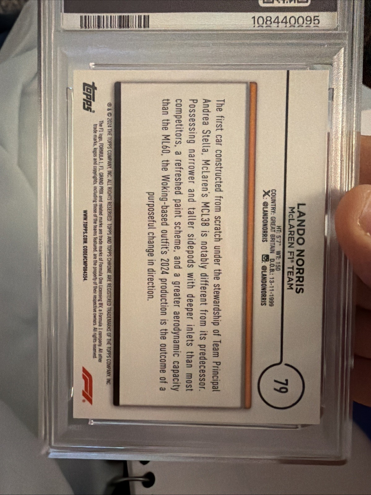 🤩2024 TOPPS CHROME F1 LOGO EDITION LANDO NORRIS RED 4/5🔥📈PSA 10 view 5