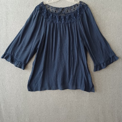 Zac & Rachel Bluse Damen XL Blau Langarm Rüschen Freizeit Arbeitskleidung Bluse