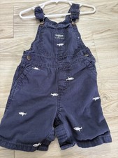 OshKosh B'gosh Navy Shark Print Cotton Overalls Shorts 24M Unisex Baby