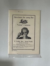Directions For Using The Leitz  Leica  Camera July 1928 Instruction Manual Book