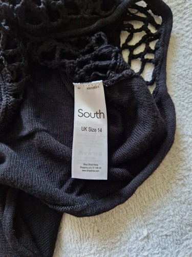 Black Crochet Front Solid Knit Back Batwing Short Sleeved Top Size 14 By South - Picture 7 of 8