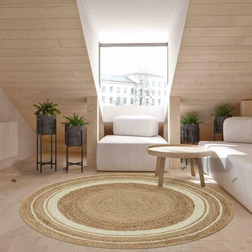 Rug Round Jute 100% Natural Jute Style Rug Reversible Braided Modern Rustic Look - Picture 7 of 12