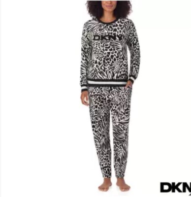 Brandneu DKNY Damen Fleece Lounge Set, 2 Stück in Animal Print Größe S