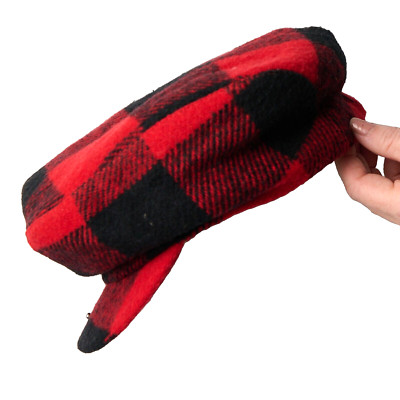 Vintage Hat 70s Buffalo Check Plaid Flat Cap M Snap Brim USA lumberjack outdoors