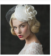 Classic Vintage Bridal Birdcage Veil Beaded Flower Hat Royal Wedding Accessory
