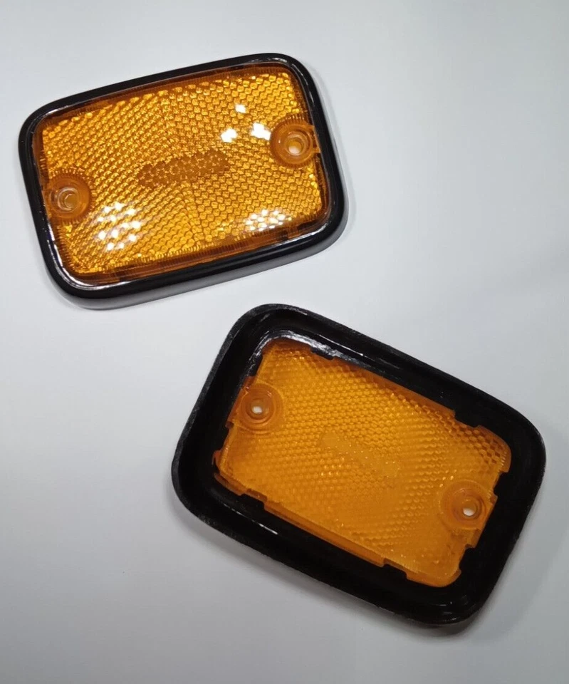 JUEGO DE LENTES MARCADORES LATERALES DELANTEROS IZQUIERDO DERECHO ÁMBAR NEGRO MOLDURA VOLKSWAGEN T2 BUS 1976-79 Foto 2 de 4