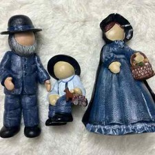 Amish faceless ceramic figurines 3 dolls handmade Ceramic Amish Family