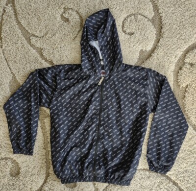 Love Love Love Windbreaker Full Zip Hooded Raincoat Girls Size Large Black White