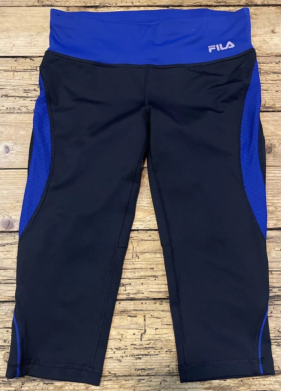FILA Sport Womens Size S Black Blue Live In Motion S Capri Leggings NWOT