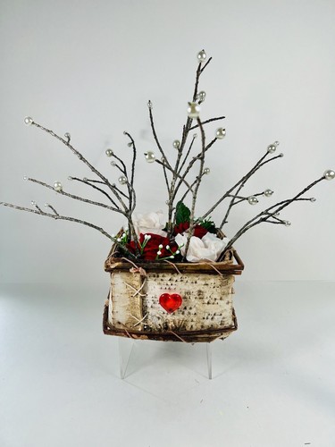 Gift Set Real Wood Branches Arrangement In Birch Bark Basket Handcrafted  - Bild 2 von 13