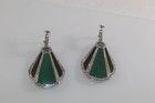 Vtg. Signed YAMADA Tokyo Art Deco Revival Rhinestone Malachite earrings — photo 4