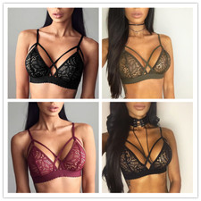Women Floral Sheer Lace Bandage Bralette Unpadded Bra Crop Top Strappy Lingerie