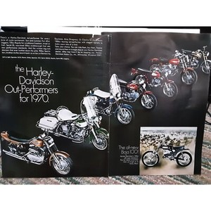 1970 Harley Davidson Out Performers 2 Page Original Print Ad Vintage