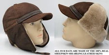 REAL SHEEPSKIN SHEARLING LEATHER Winter Hat Trapper Ushanka S-3XL, ESPRESSO TEAK