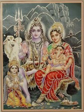 Lord Shiva, Pravati and Ganesha sat by a mountain print