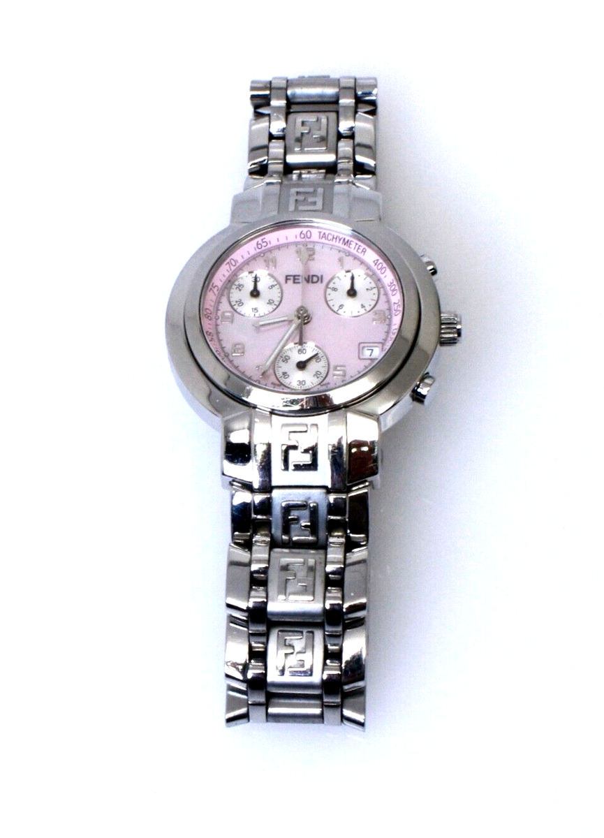 Fendi Pink Stainless Steel Zucca Ladies Wristwatch Chrono with
