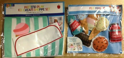 Pretend Play Ice Cream Shoppe, Apron & Hat + 8 pcs Felt Food Set, Both Sets New