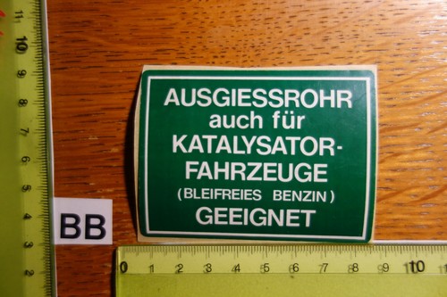 Alter Aufkleber Verkehr Umwelt AUSGIESSROHR auf für KATALYSATOR-FAHRZEUGE