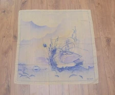 Vintage 100% Silk Scarf Olga Greco, Signed Designer Piece with Duck Bird Motif