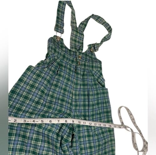 Amy Byer Vintage plaid overalls Green Blue girl’s size 8-10 Zip button front USA - Picture 11 of 15