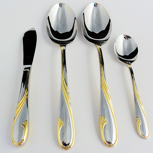 GOLDEN SWIRL by Gorham Stainless 4 Piece Serving Set NEW NEVER USED 18/8 - Picture 1 of 4