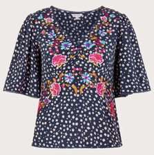 **** MONSOON RORY BLUE FLORAL EMROIDERED TOP, SMALL ****