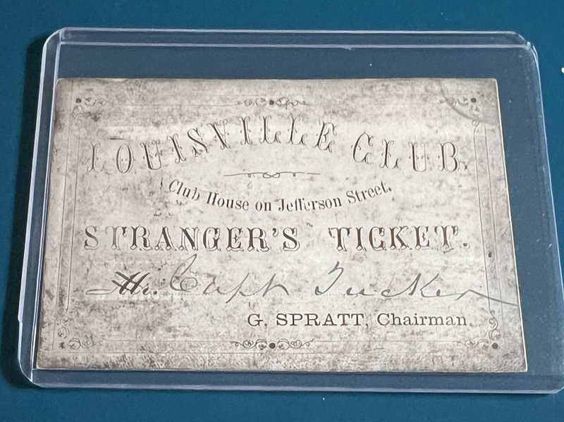 c.1870s Louisville Club Stranger’s Ticket – Jefferson St – Rare 19th C Pass