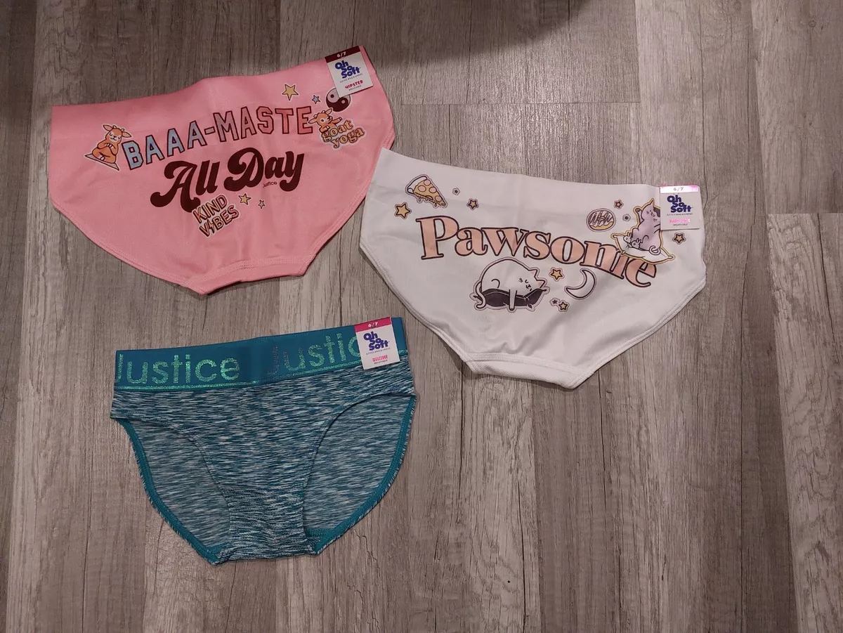 NWT Justice Girls 2 Pair Hipster Panties 1 Pair Bikini Panties Size 6 7 (11)