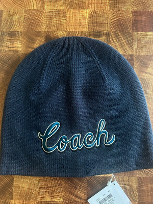 Coach Script Print Knit Beanie Navy | eBay