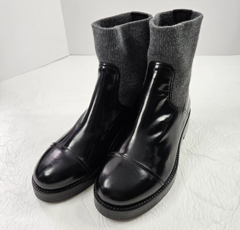 Botas Chelsea para mujer J Crew con suela 12 negras de cuero gris lana puño defectos Foto 3 de 4