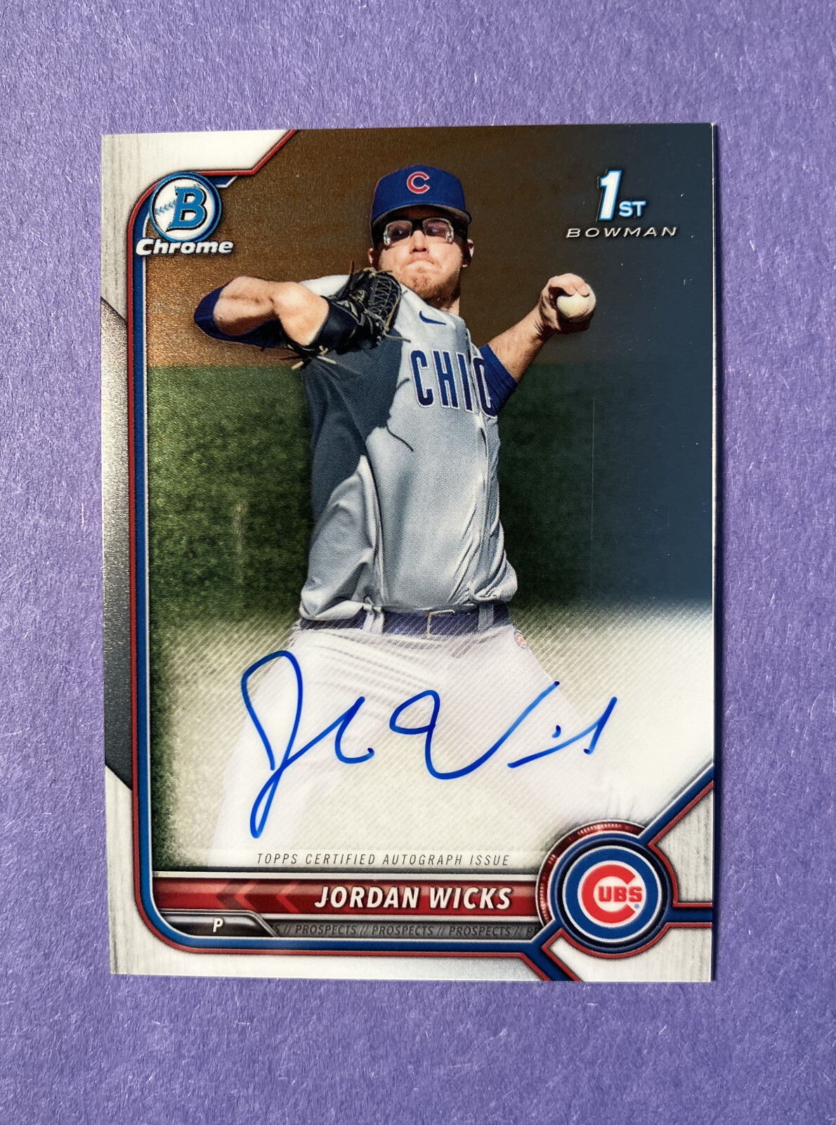 Jordan Wicks 2022 Bowman Chrome Prospect Auto CPA-JW CUBS Rookie