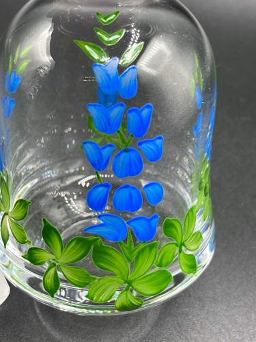 Glass Perfume Bottle with Stopper Handpainted Enamel Flowers Vintage Vanity - Picture 10 of 12