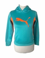 Puma Hoodie Girls Medium Teal Orange Big Logo Athletic Style