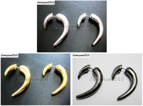 1Pair Hot Curved Hook Metal Ear Tunnel Stud Earrings 25mm x 28mm Pick Colors  - Picture 1 of 7
