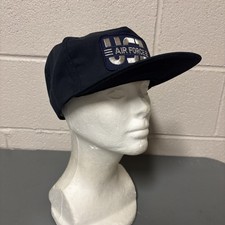 Vintage Best Cap Flat Brim Hat USA Air Force USAF Embroidered Blue USA Made