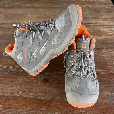Merrell Chameleon 7 Access Mid Waterproof Hiking Boots Youth Size 4 Gray Orange