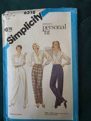 Uncut Simplicity Sewing Pattern 6518 Slim Fitting Pants have Fly Front Zipper.
