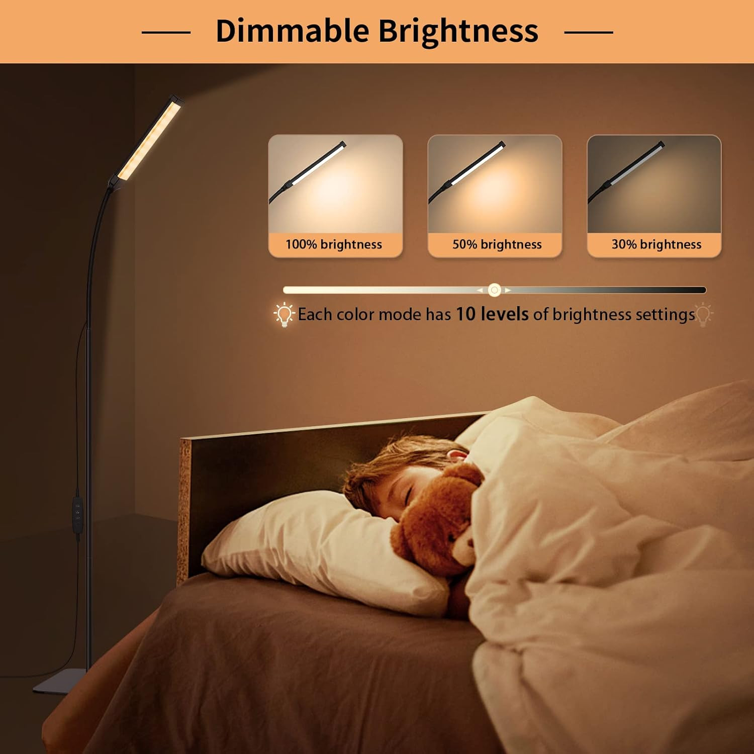 Lampada Da Terra 120 LED 10W, Piantana Con 3 Di Colore E 10 Luminosità, Lampada foto 3