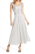 Jill Stuart Polka Dot Charmeuse Maxi Dress Size 6 White Black Retro Pinup NEW
