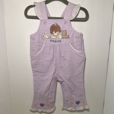Vintage Grandma Core Precious Moments Baby Puppy Frilly Purple Corduroy Overalls