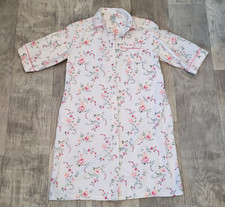 Vermont Country Store Floral Flannel Nightgown Size L Pink Pearl Snap Flaw