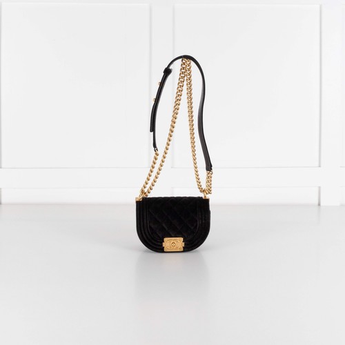 Chanel Small Boy Black Velvet Messenger Shoulder Bag