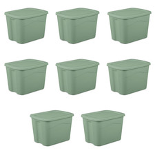 Sterilite 18 Gallon Plastic Storage Bin with Snap-on Lid, Green, 8 Count