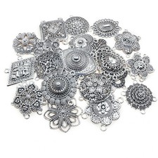 10pc Antique Silver Plated Flower Connector Charms Pendant DIY Necklace Jewelry