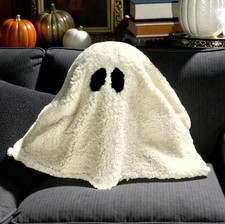 Pottery Barn Gus The Ghost Decorative Halloween Sherpa Throw Pillow 11”x13” Nip